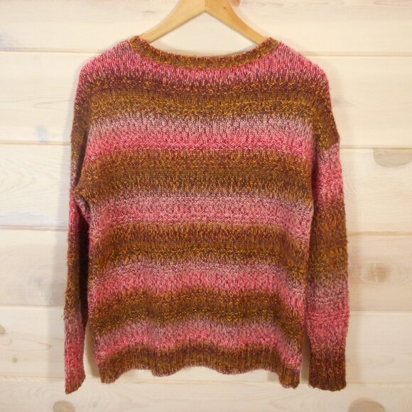 American Eagle Women’s Size S Striped Pullover Sweater Maroon Gold Pink - Picture 3 of 7